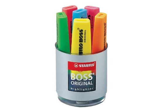 Zakreślacze STABILO BOSS original, komplet w pojemniku, 6 szt.